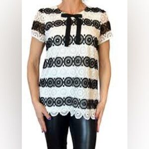 Karl Lagerfeld Fitted Lace Blouse in Black and White